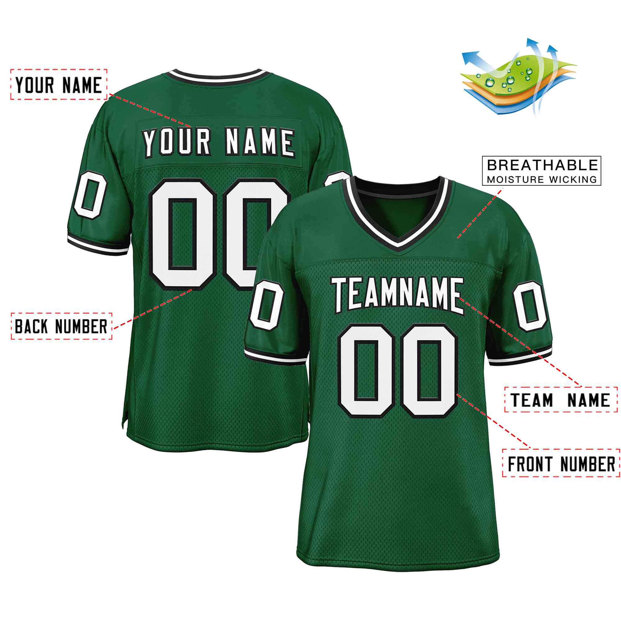 Custom Green White-Black Classic Style Authentic Football Jersey