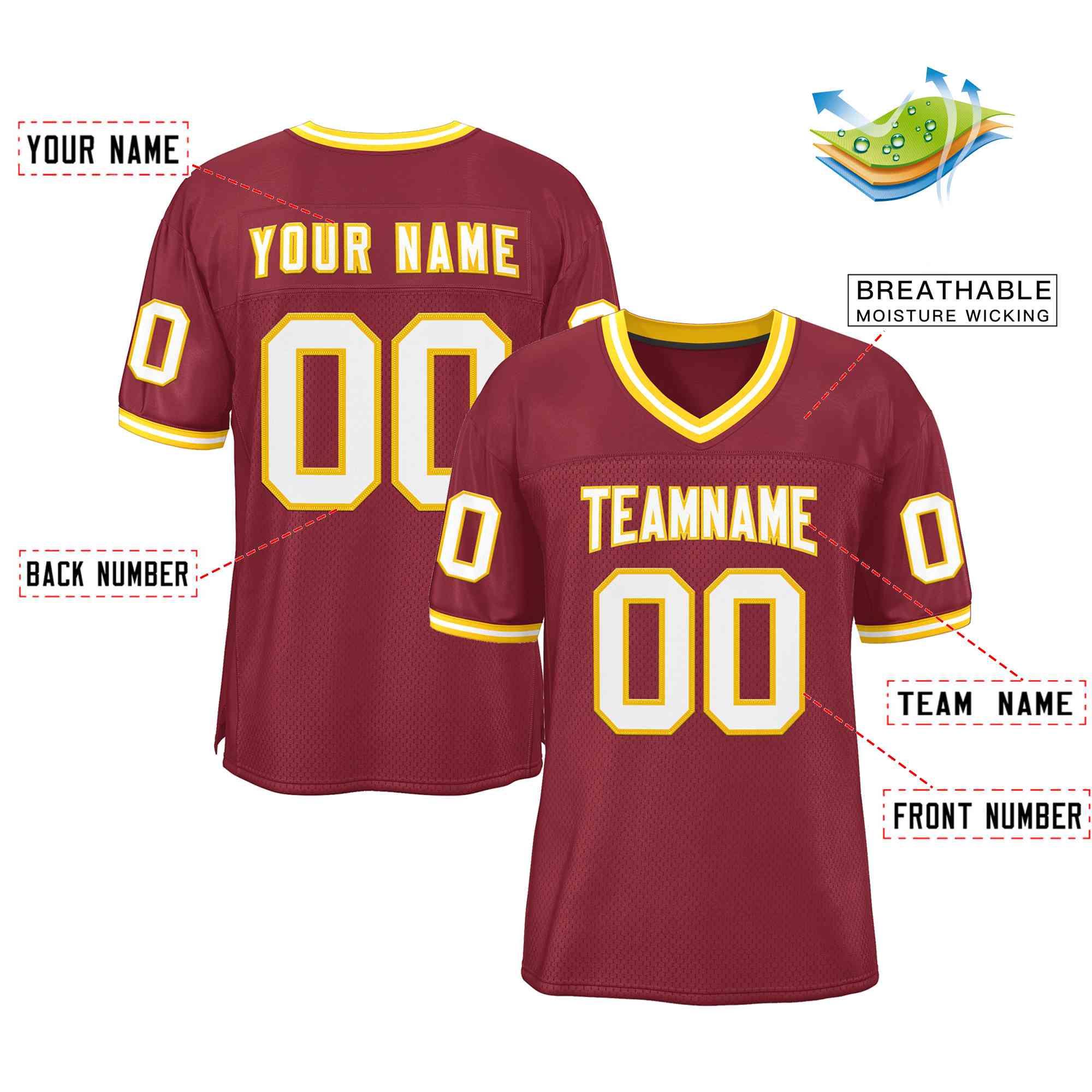 Custom Cardinal White-Gold Classic Style Authentic Football Jersey