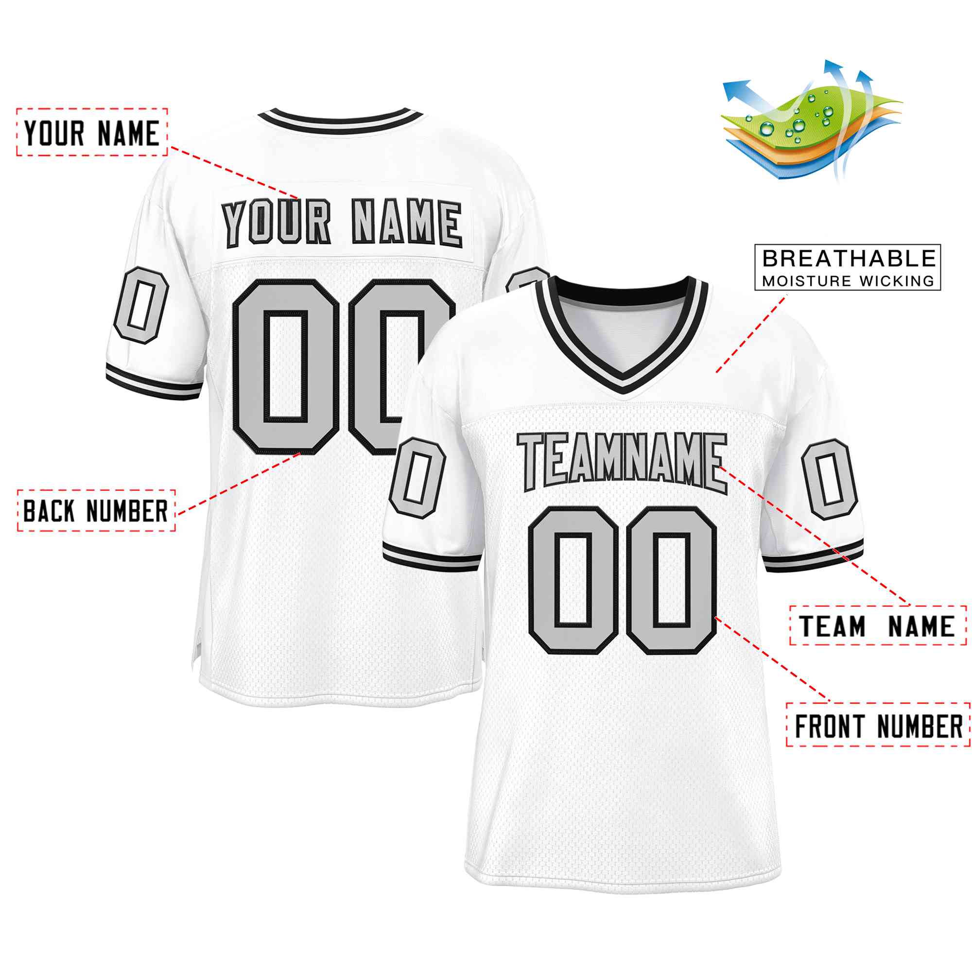 Custom White Gray-Black Classic Style Authentic Football Jersey