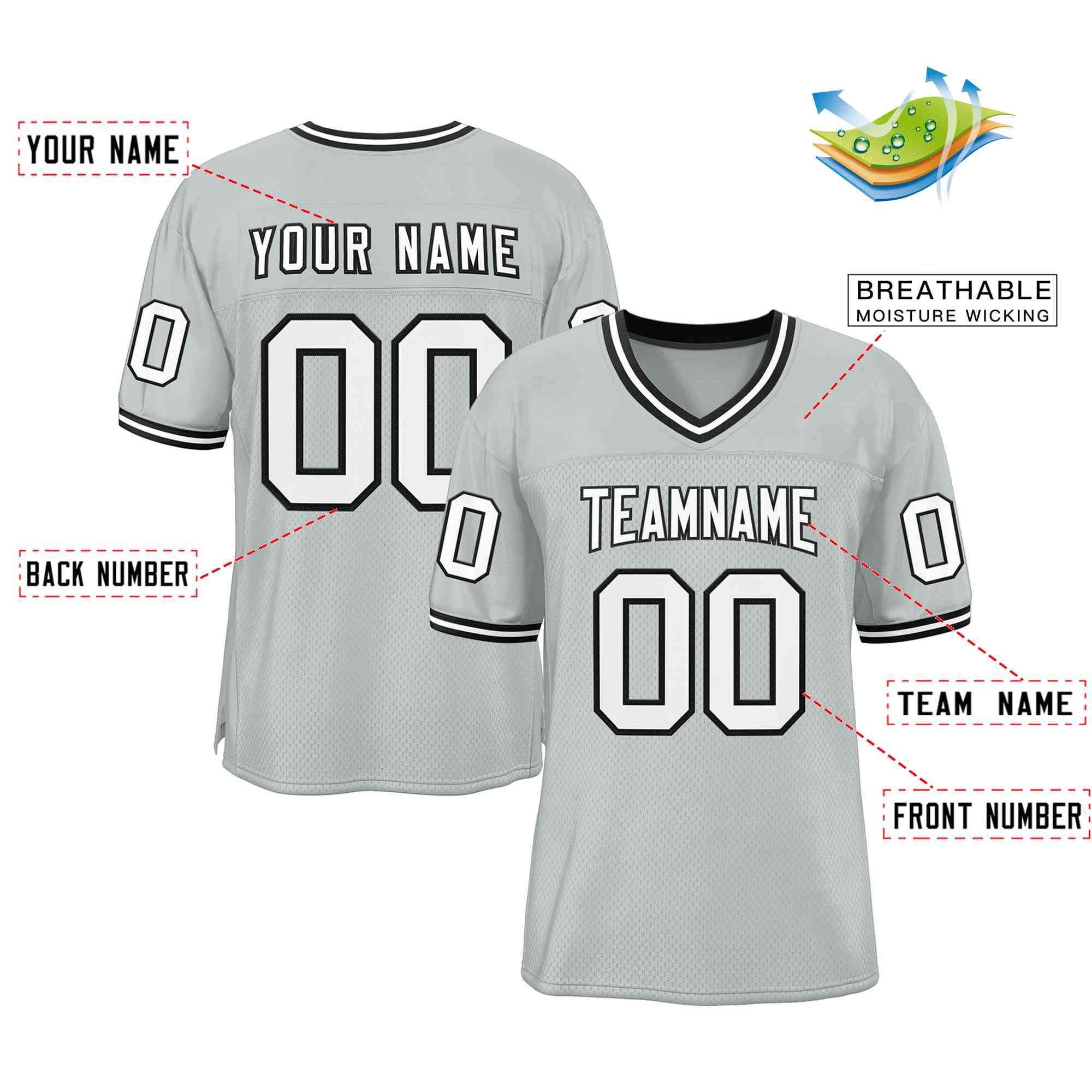 Custom Silver White-Black Classic Style Authentic Football Jersey