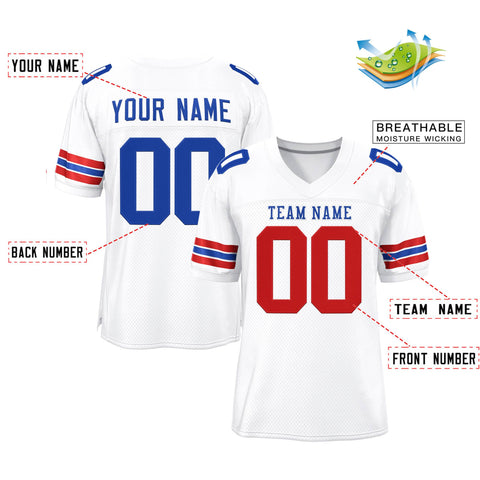 Custom White Royal-White Classic Style Mesh Authentic Football Jersey