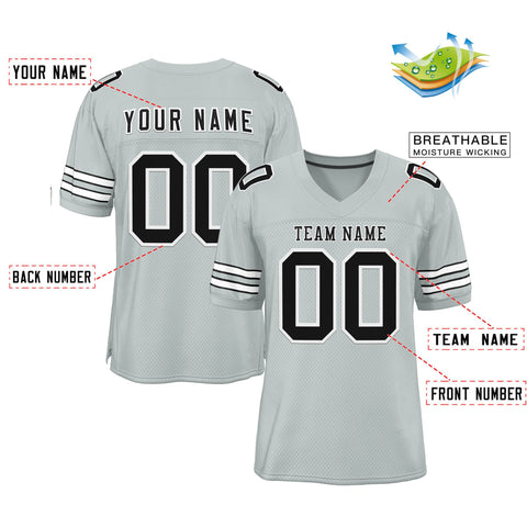 Custom Silver Black-White Classic Style Mesh Authentic Football Jersey