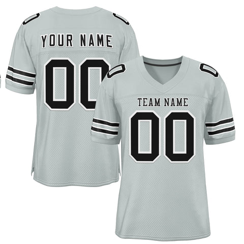 Custom Silver Black-Gray Classic Style Mesh Authentic Football Jersey