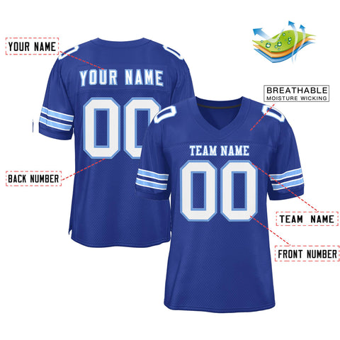 Custom Royal White-Light Blue Classic Style Mesh Authentic Football Jersey