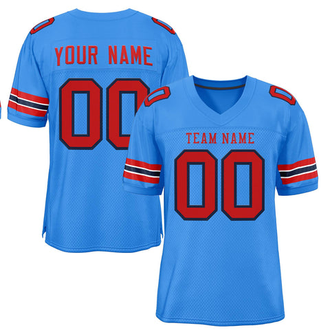 Custom Powder Blue-Red Powder Blue Classic Style Mesh Authentic Football Jersey