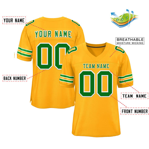 Custom Gold Kelly Green-White Classic Style Mesh Authentic Football Jersey