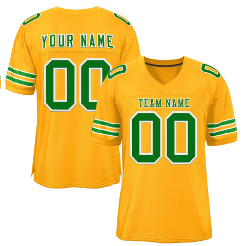 Custom Gold Kelly Green-White Classic Style Mesh Authentic Football Jersey