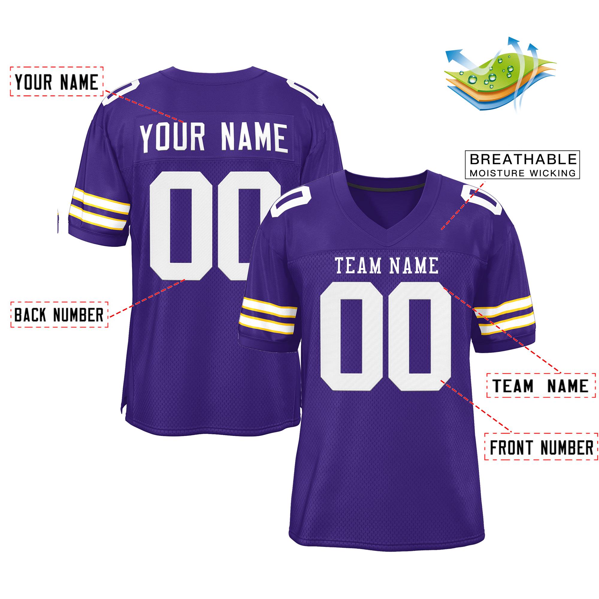 Custom Purple White-Purple Classic Style Mesh Authentic Football Jersey