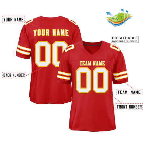 Custom Red White-Gold Classic Style Mesh Authentic Football Jersey