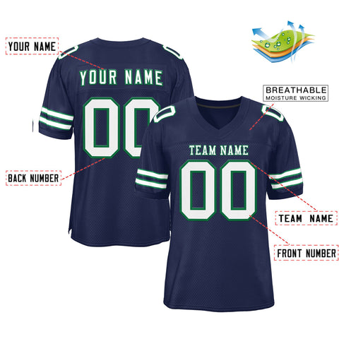 Custom Navy White-Kelly Green Classic Style Mesh Authentic Football Jersey