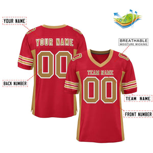 Custom Red Old Gold Insert Color Design Mesh Authentic Football Jersey