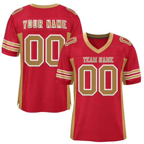 Custom Red Old Gold Insert Color Design Mesh Authentic Football Jersey