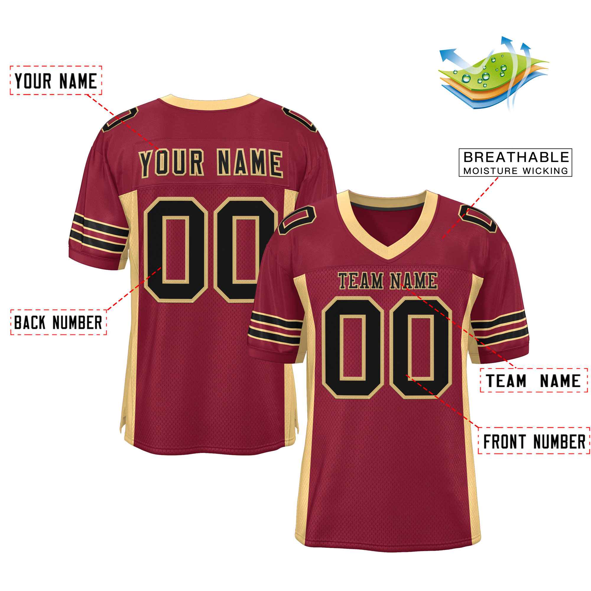 Custom Burgundy Khaki Insert Color Design Mesh Authentic Football Jersey