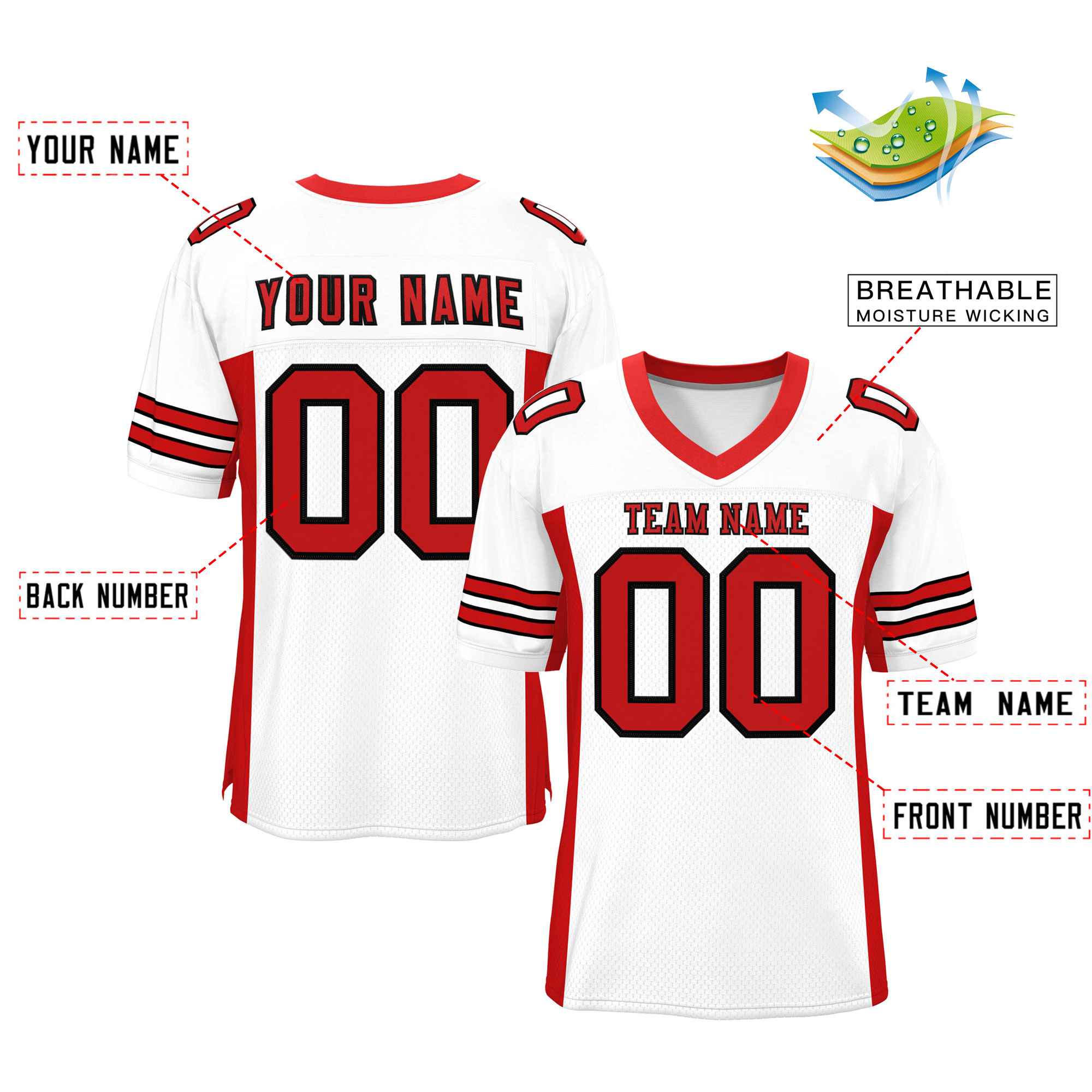 Custom White Red Insert Color Design Mesh Authentic Football Jersey