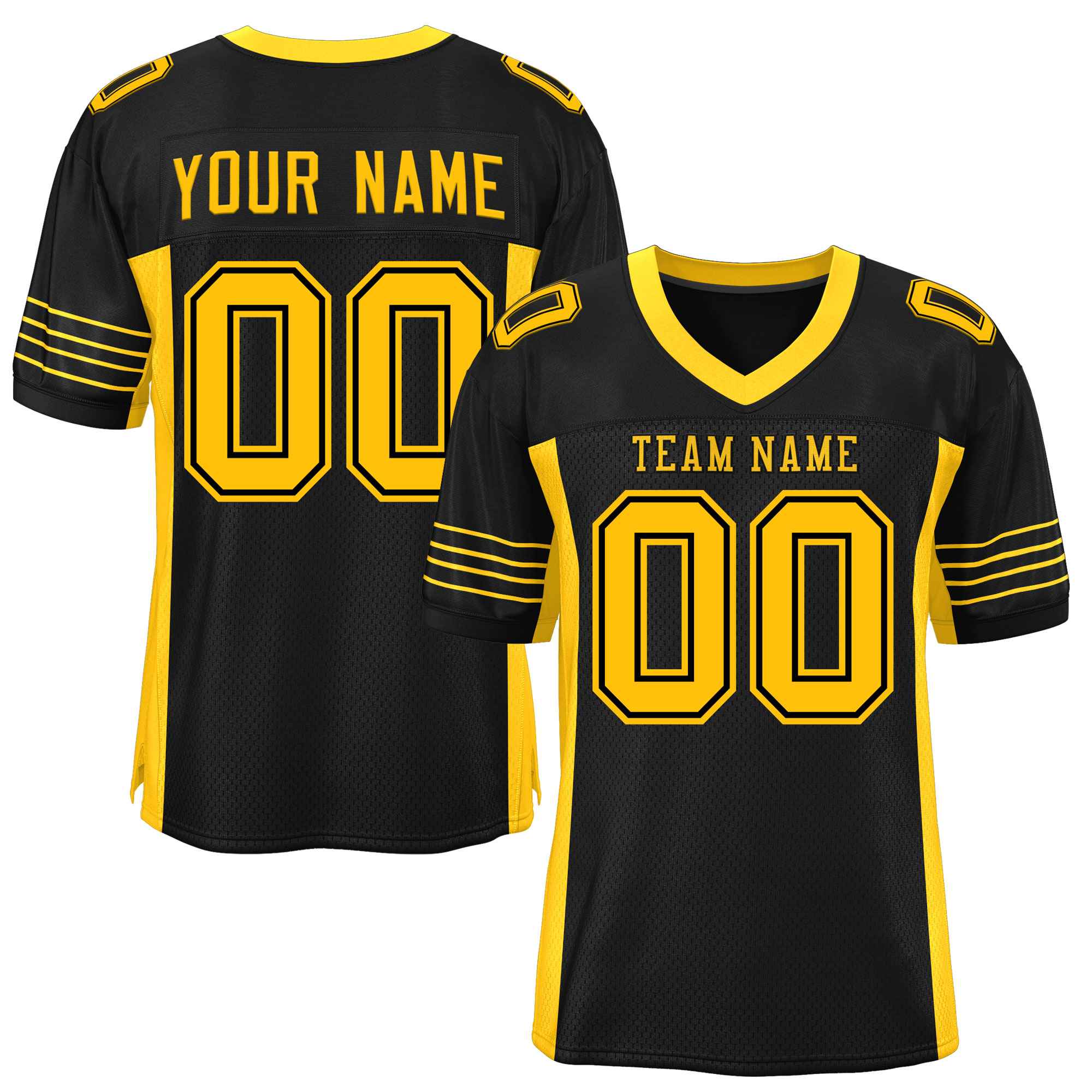 Custom Black Yellow Insert Color Design Mesh Authentic Football Jersey