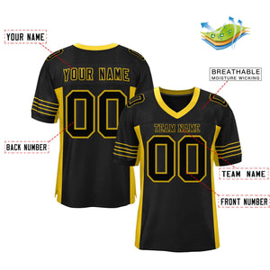 Custom Black Old Gold Insert Color Design Mesh Authentic Football Jersey