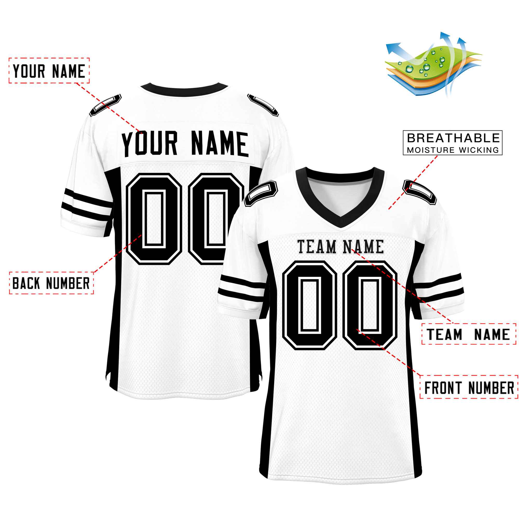 Custom White Black Insert Color Design Mesh Authentic Football Jersey