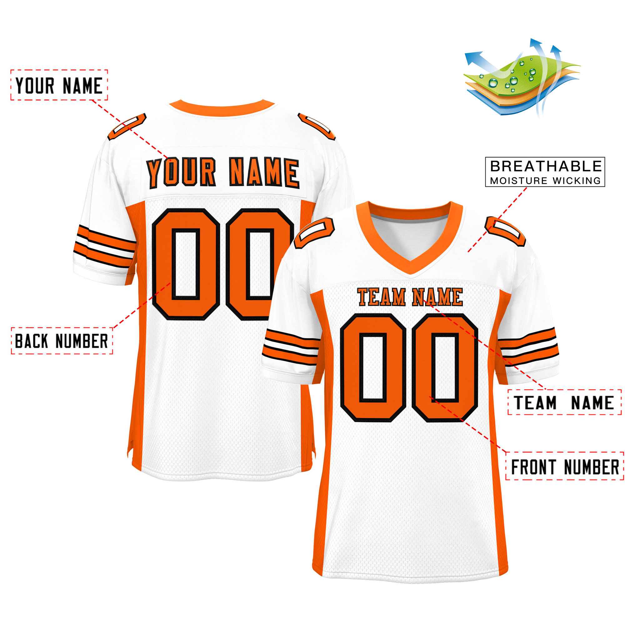 Custom White Orange Insert Color Design Mesh Authentic Football Jersey