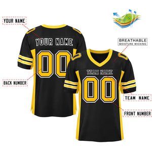 Custom Black Yellow Insert Color Design Mesh Authentic Football Jersey