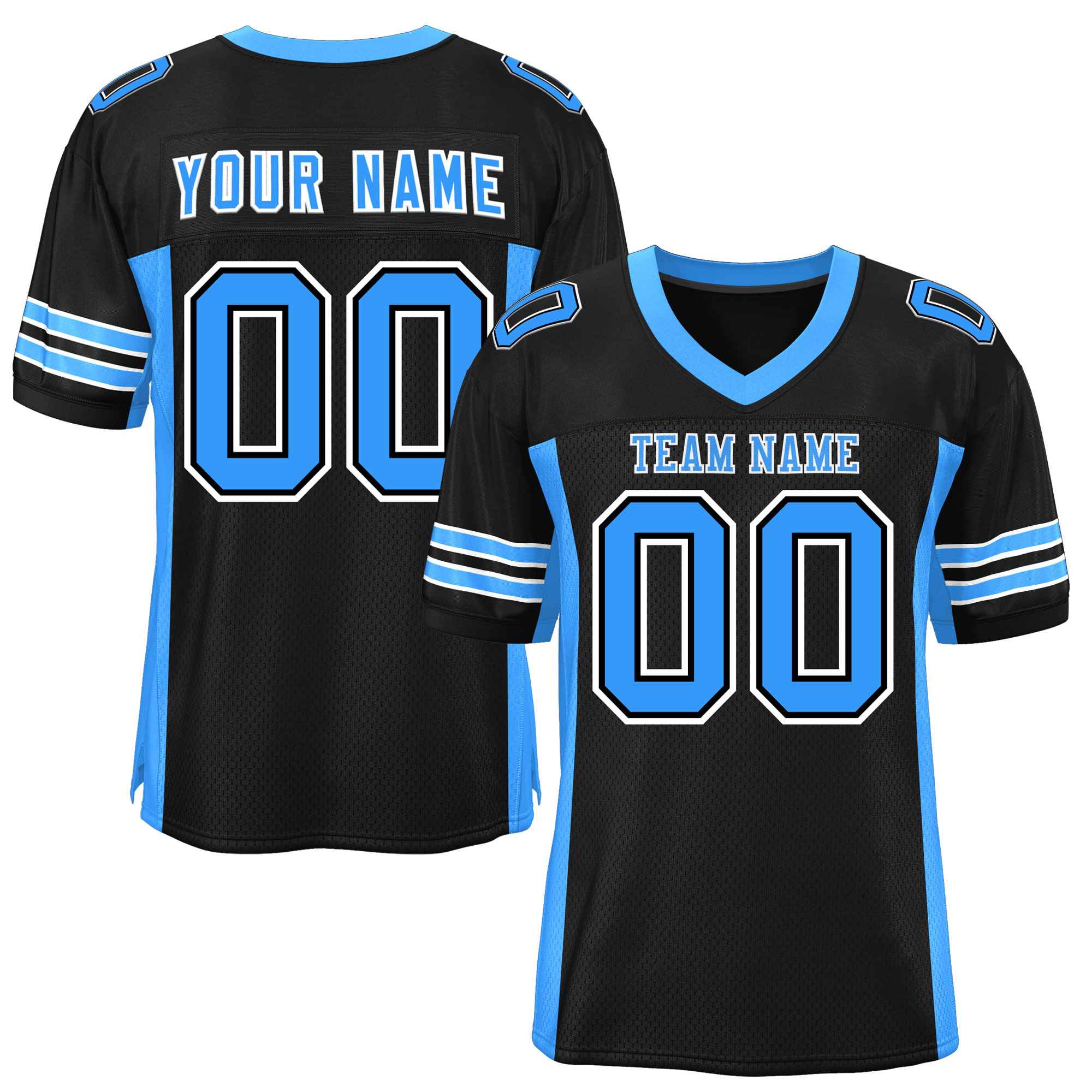 Custom Black Powder Blue Insert Color Design Mesh Authentic Football Jersey