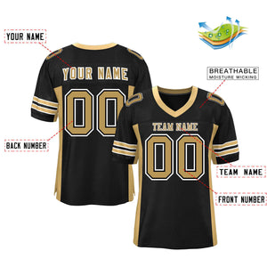 Custom Black Old Gold Insert Color Design Mesh Authentic Football Jersey