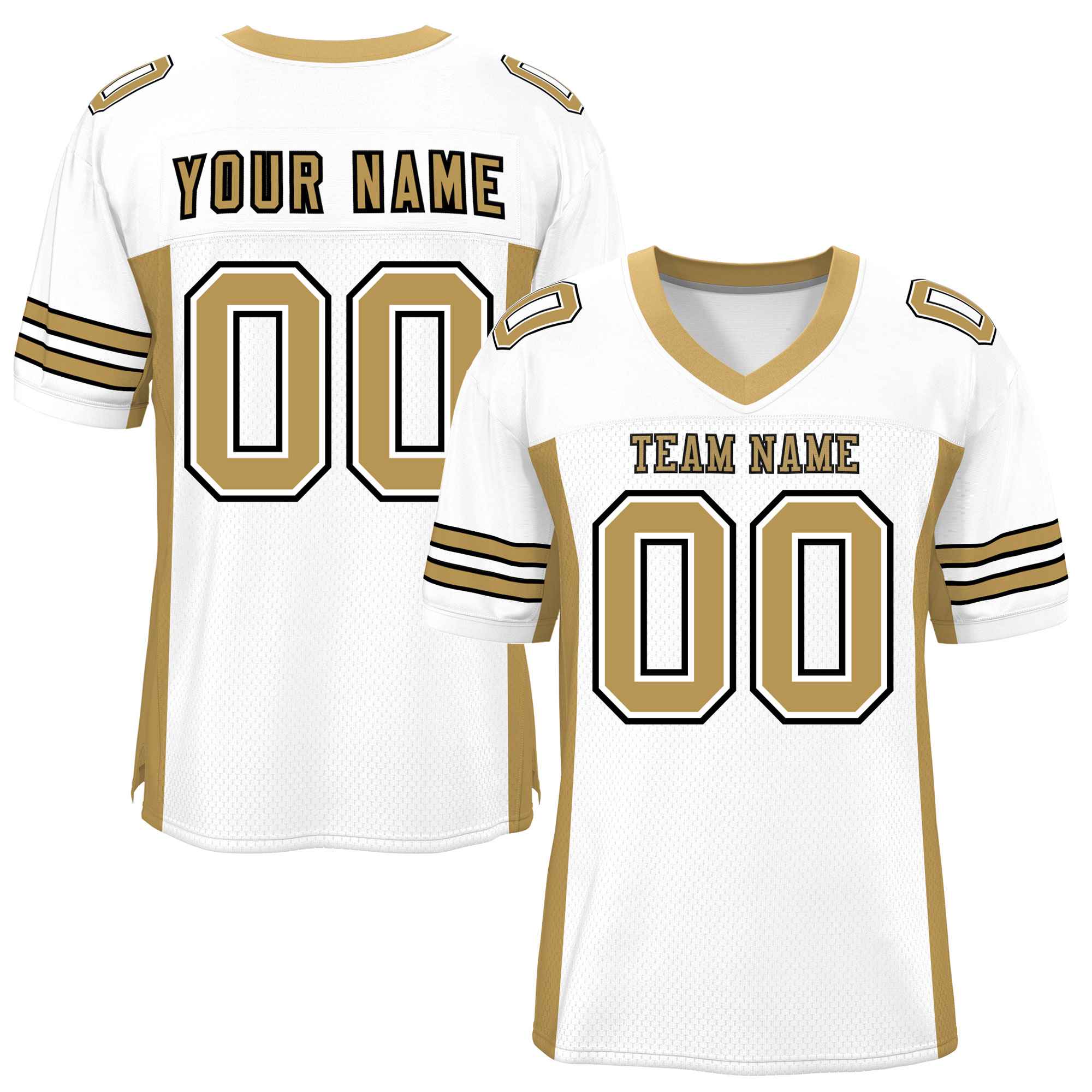 Custom White Old Gold Insert Color Design Mesh Authentic Football Jersey