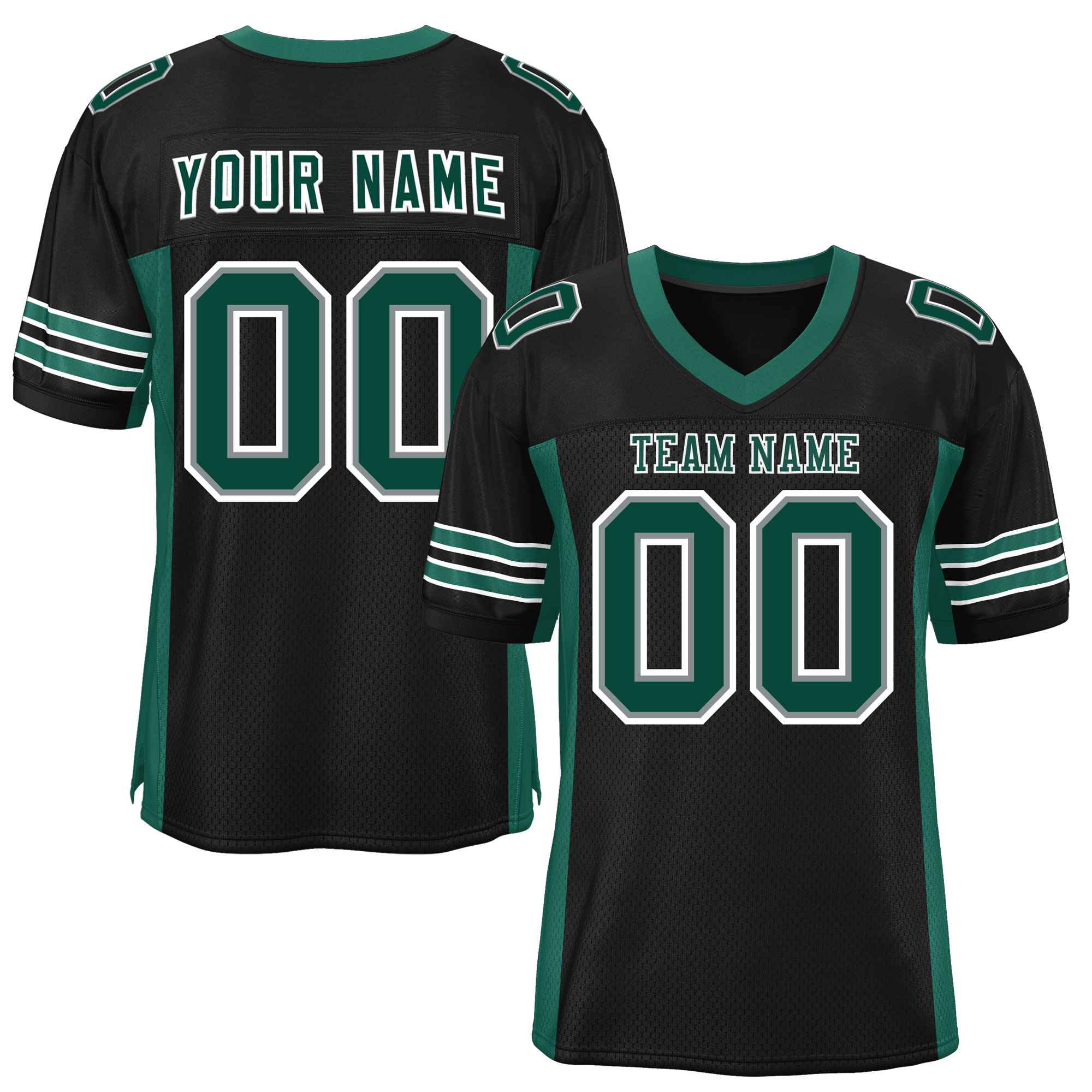 Custom Black Midnight Green Insert Color Design Mesh Authentic Football Jersey