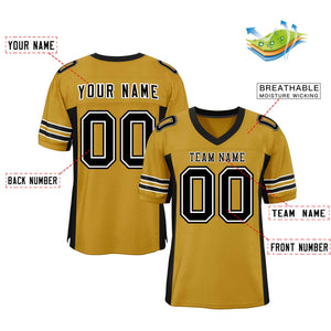 Custom Old Gold Black Insert Color Design Mesh Authentic Football Jersey