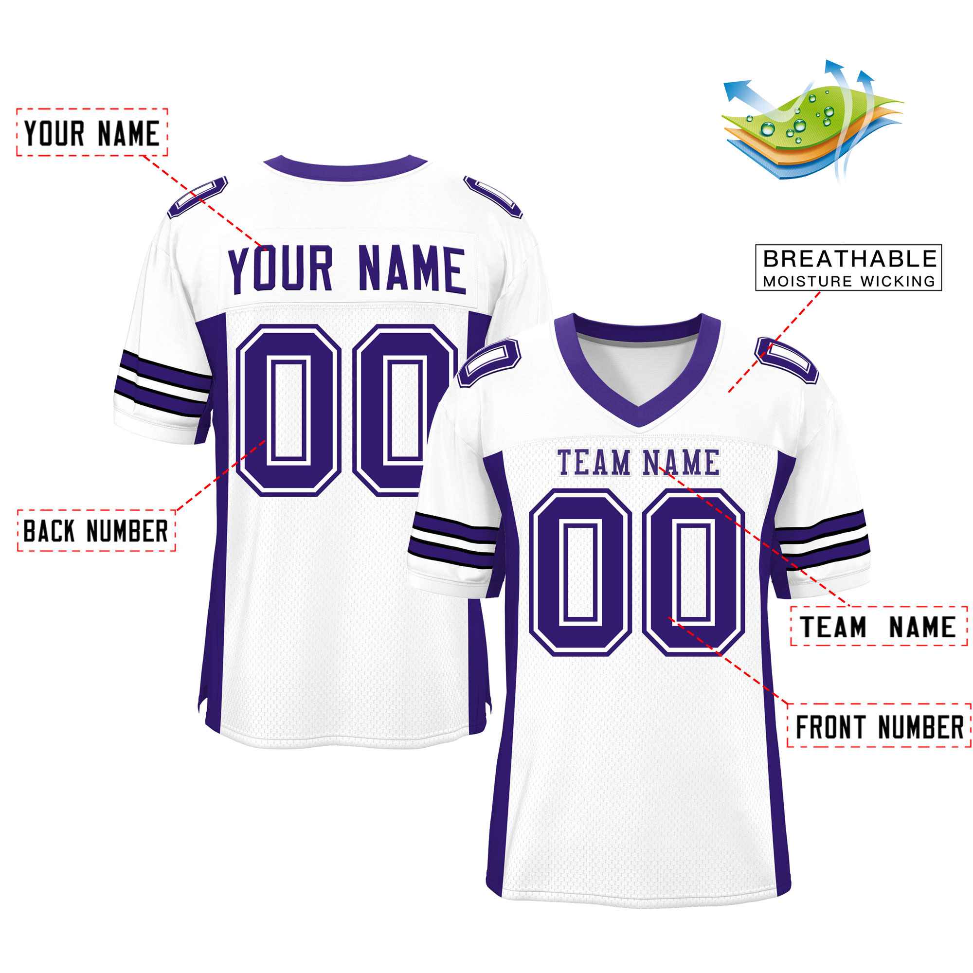 Custom White Purple Insert Color Design Mesh Authentic Football Jersey