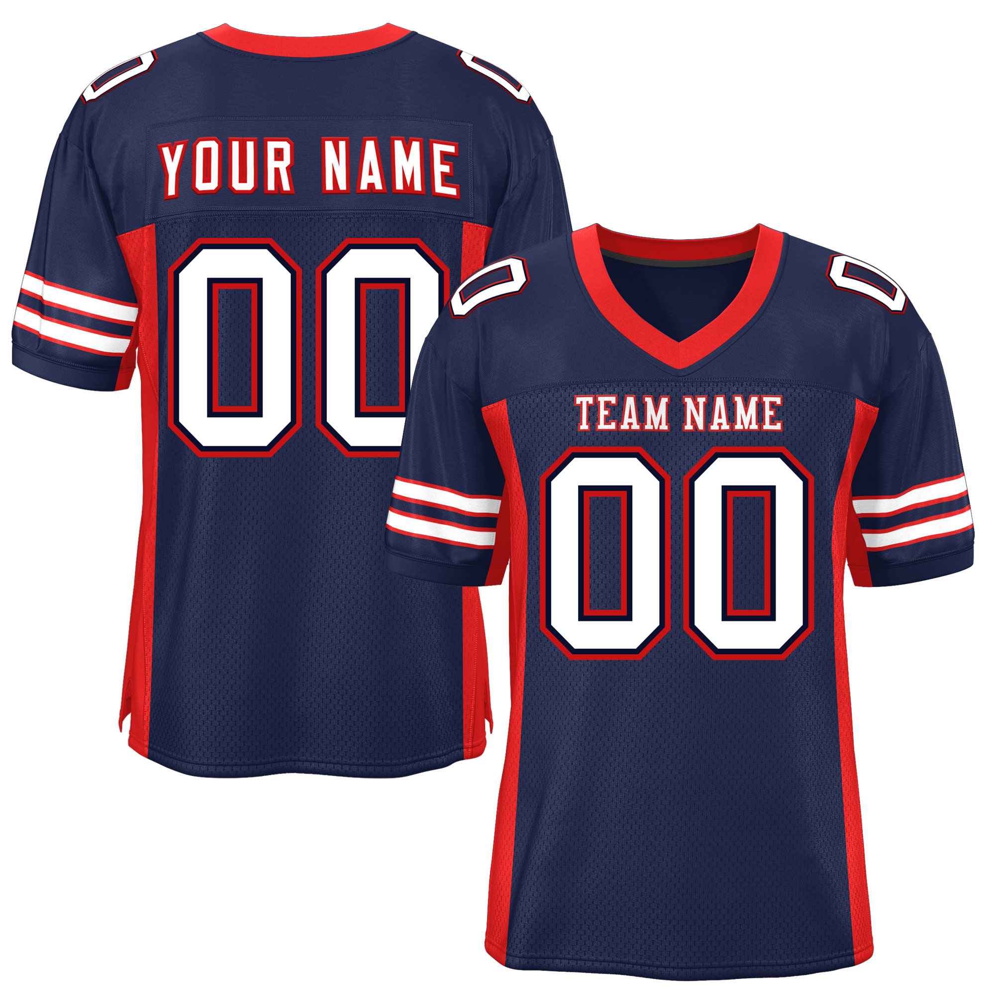 Custom Navy Red Insert Color Design Mesh Authentic Football Jersey