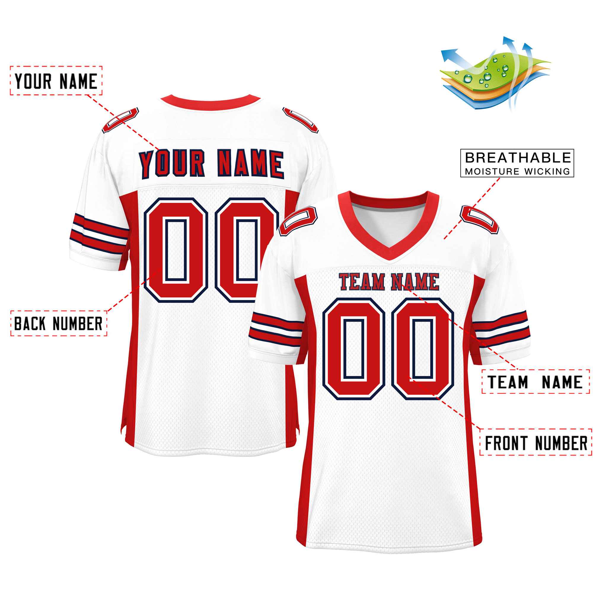 Custom White Red Insert Color Design Mesh Authentic Football Jersey