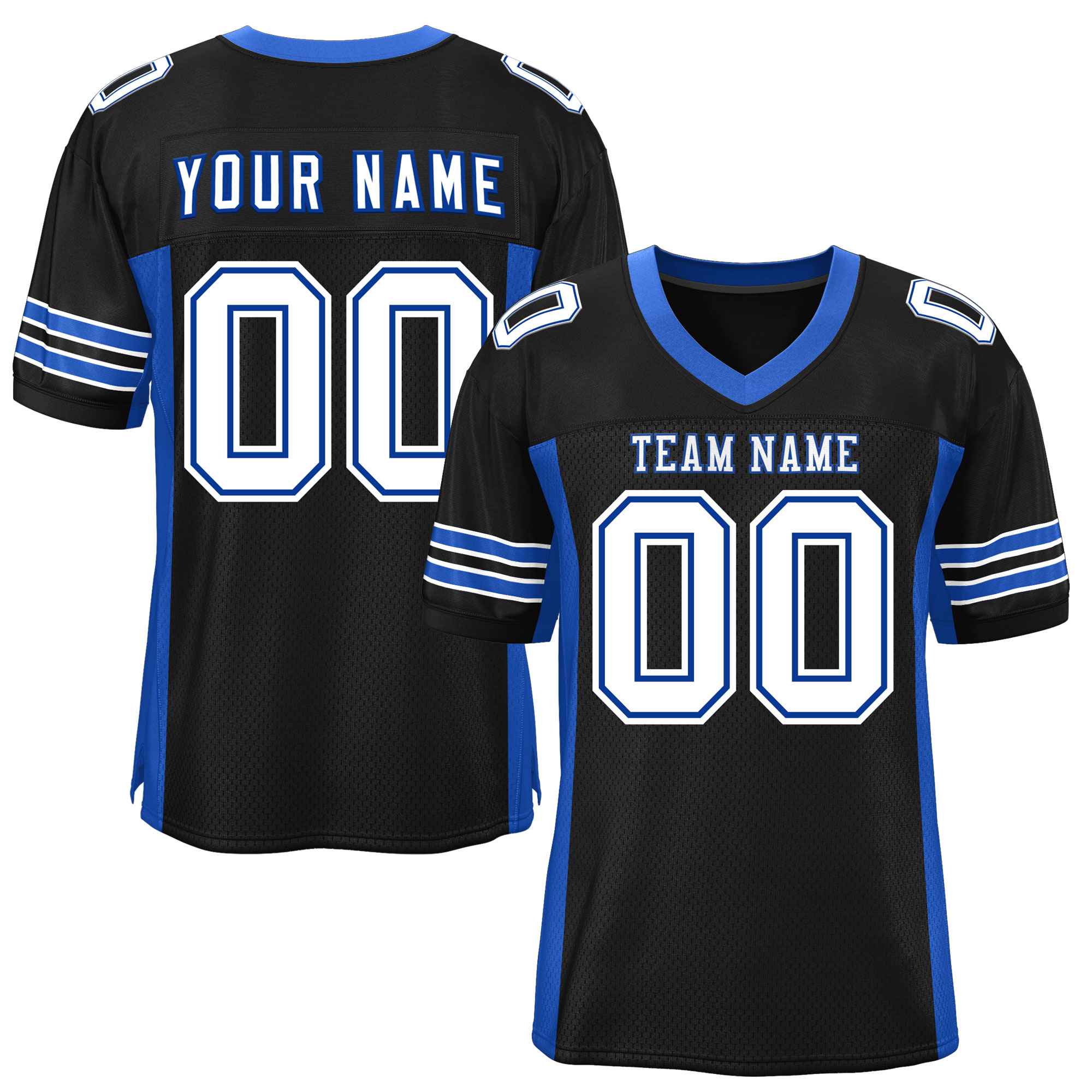 Custom Black Royal Insert Color Design Mesh Authentic Football Jersey