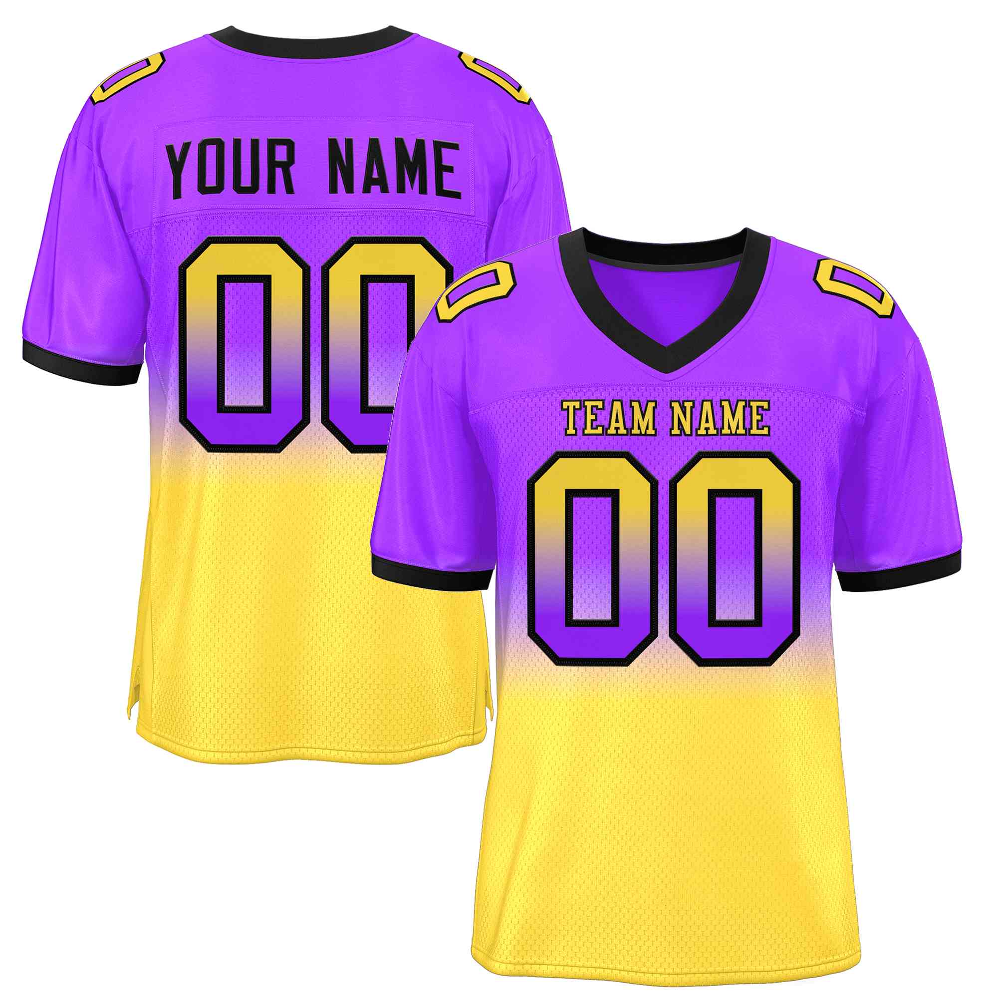 Custom Purple Gold-Black Gradient Fashion Outdoor Authentic Football Jersey