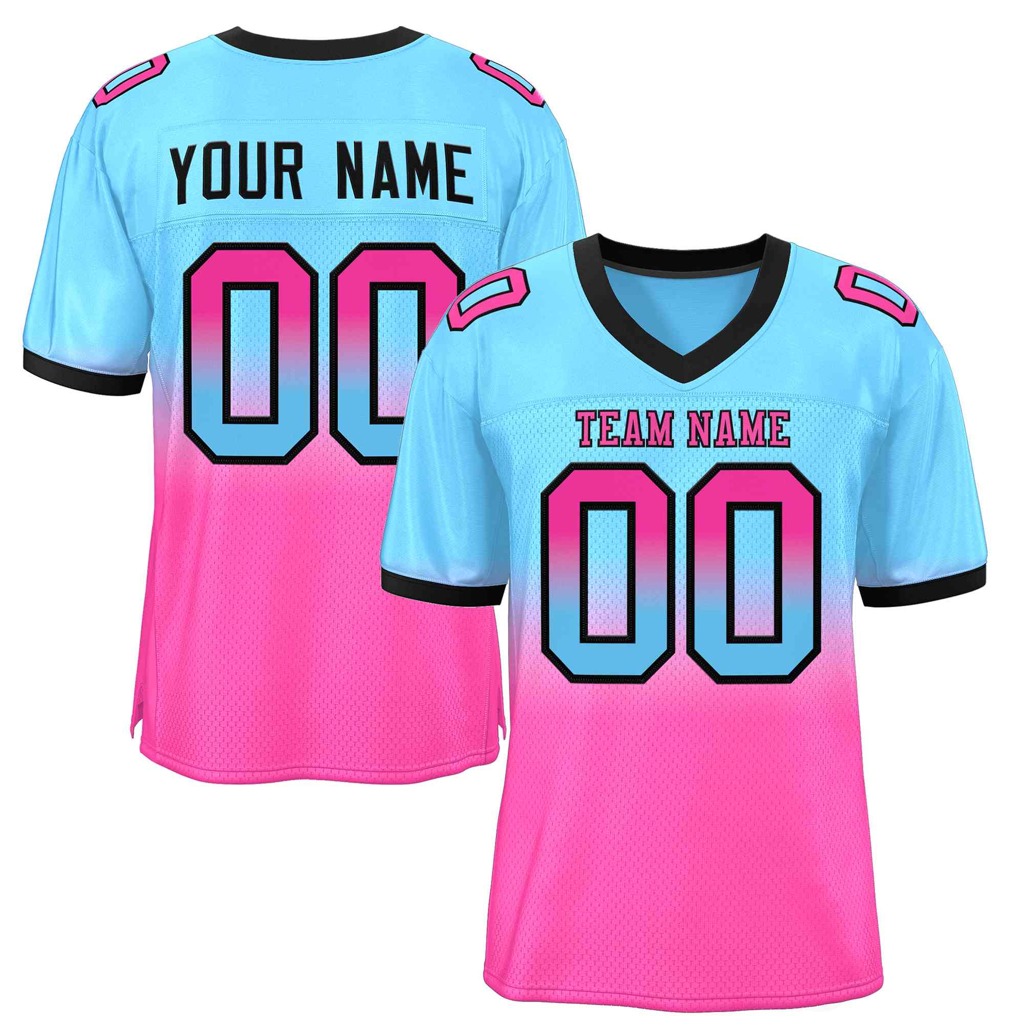 Custom Light Blue Pink-Black Gradient Fashion Outdoor Authentic Football Jersey