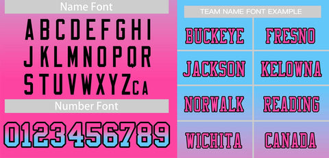custom bule and pink gradient football jersey name font