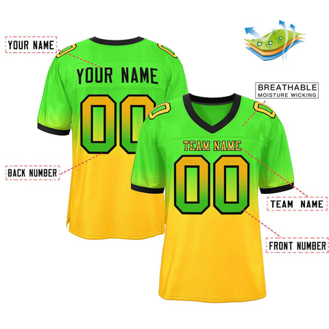 Custom Neon Green Gold Gold-Black Gradient Fashion Outdoor Authentic Football Jersey
