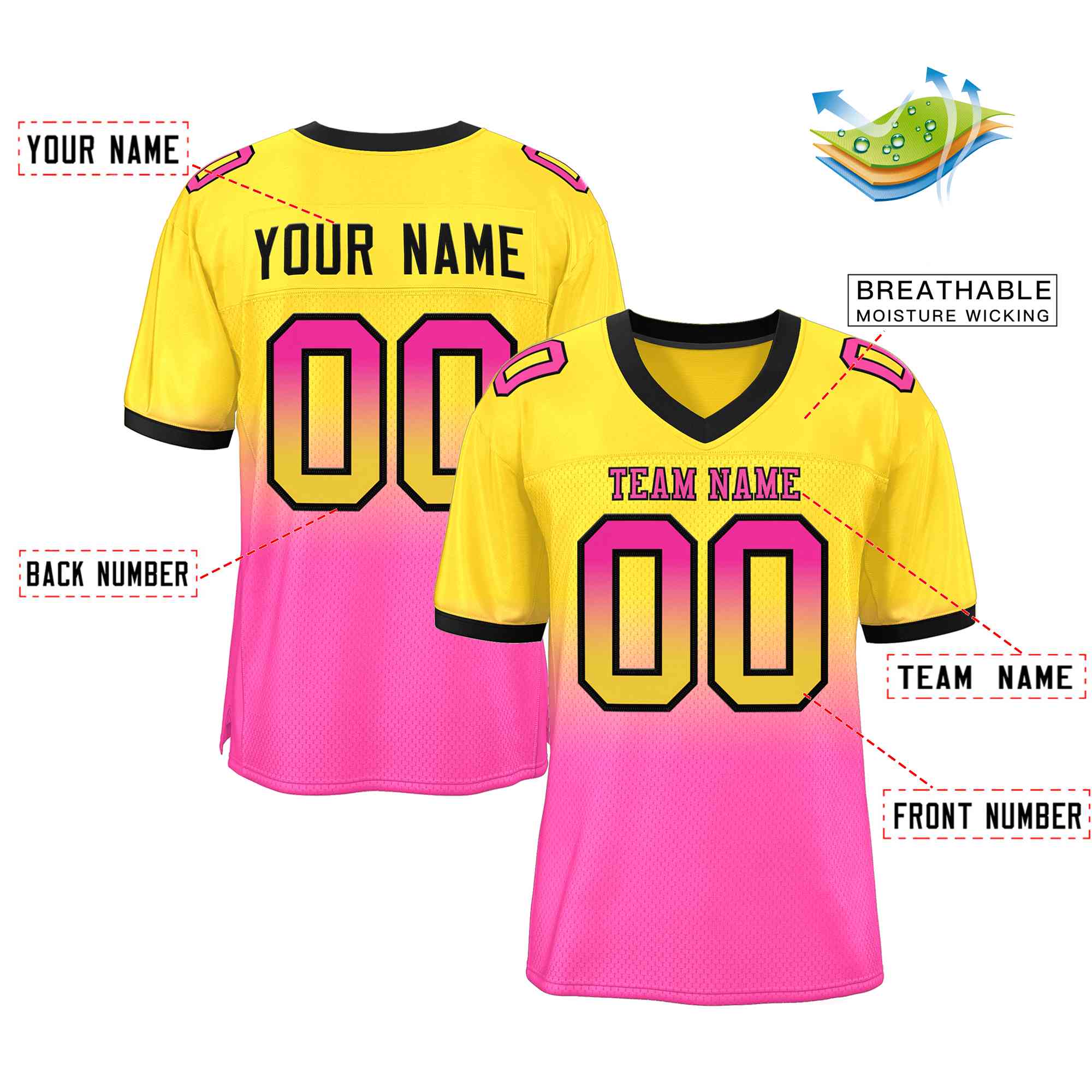custom yellow and pink gradient football jersey