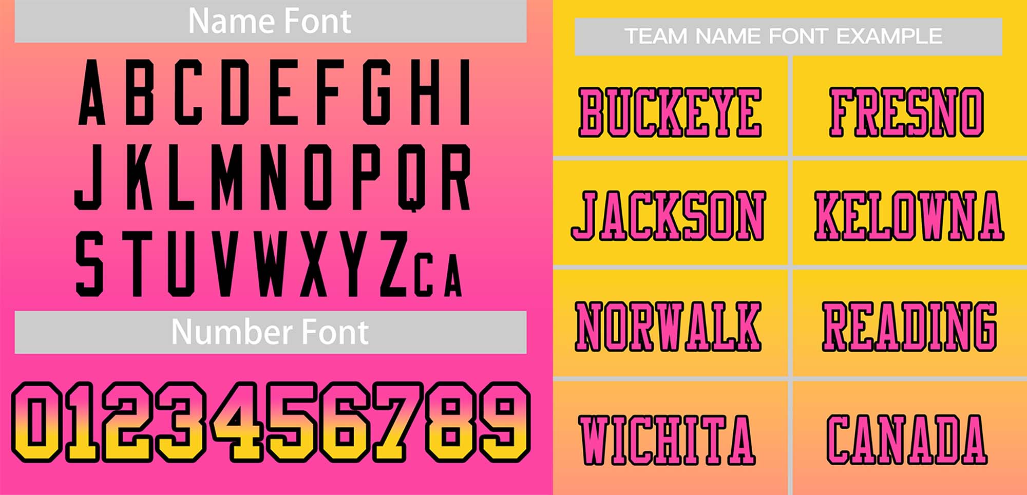 custom yellow and pink gradient football jersey name font