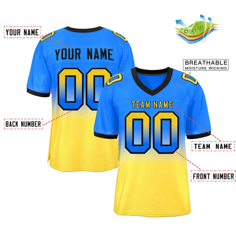 Custom Powder Blue Gold Gold-Black Gradient Fashion Outdoor Authentic Football Jersey