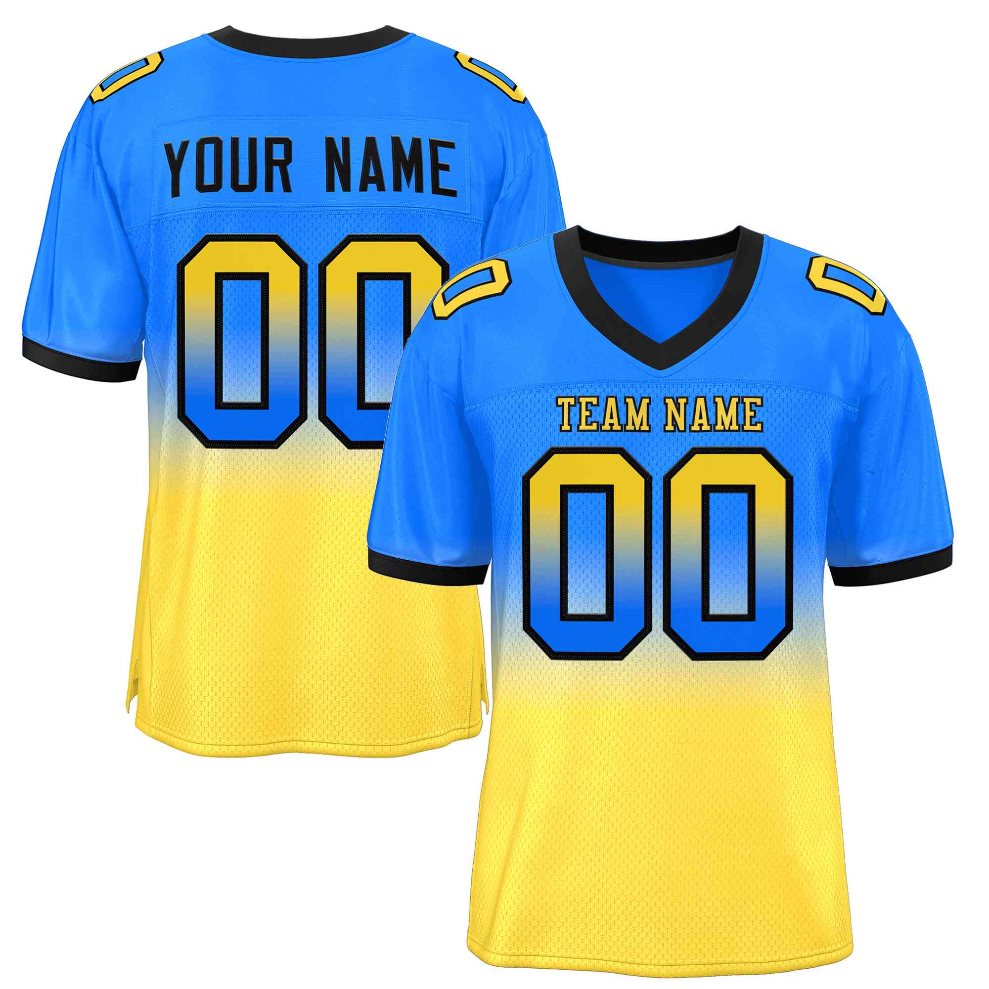 Custom Powder Blue Gold Gold-Black Gradient Fashion Outdoor Authentic Football Jersey