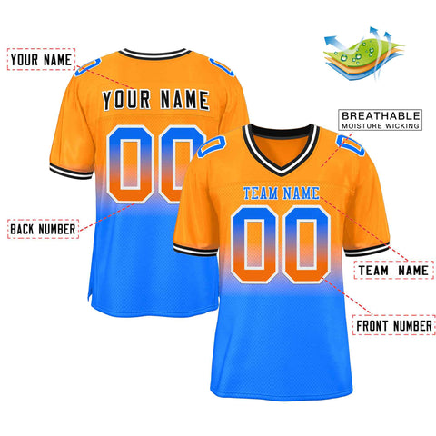 Custom Orange Powder Blue-White Gradient Fashion Outdoor Authentic Football Jersey