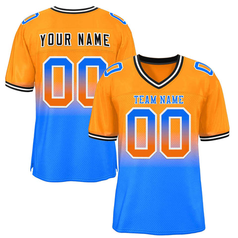 Custom Orange Powder Blue-White Gradient Fashion Outdoor Authentic Football Jersey