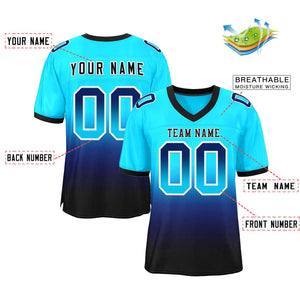 Custom Powder Blue Navy Black-White Gradient Fashion Outdoor Authentic Football Jersey