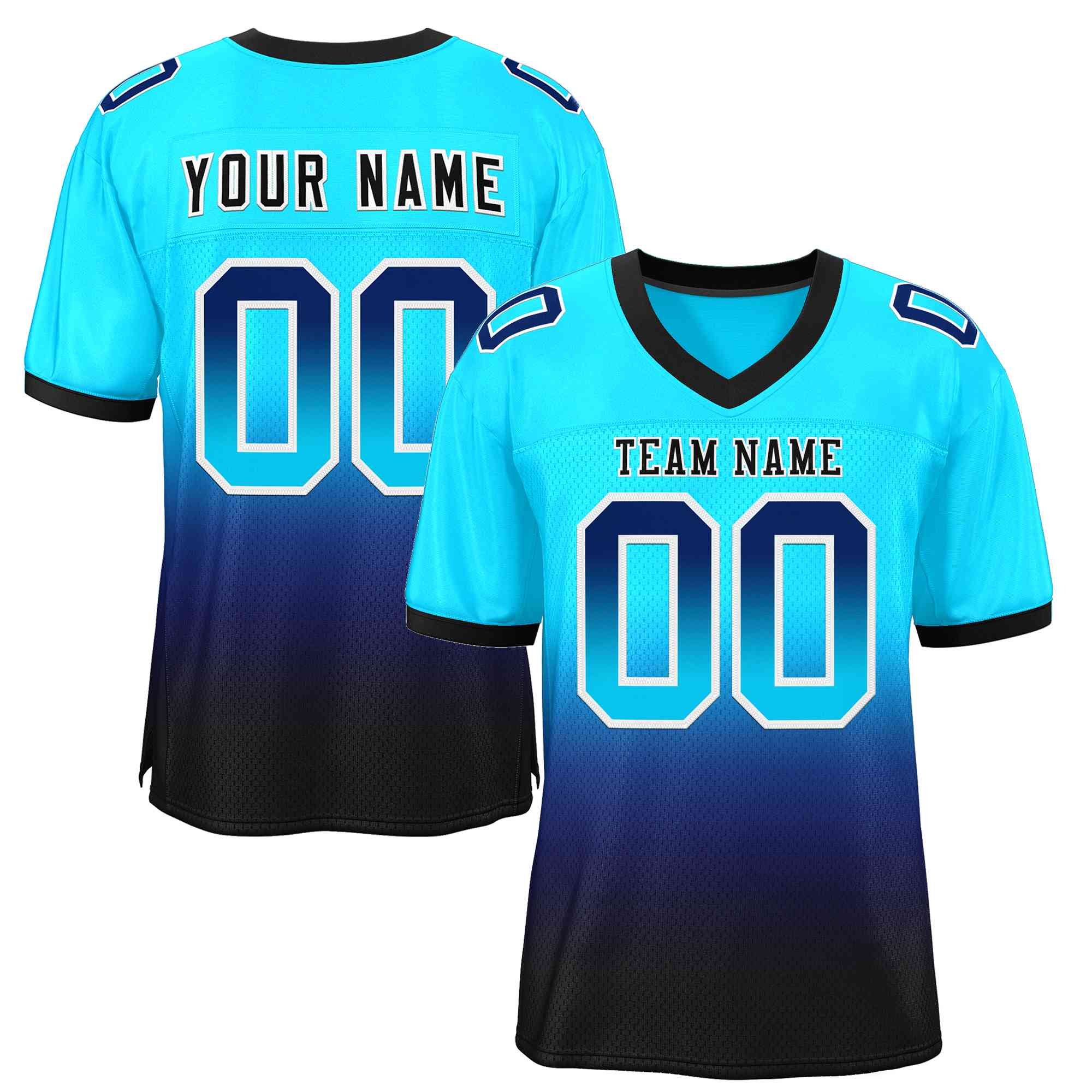 Custom Powder Blue Navy Black-White Gradient Fashion Outdoor Authentic Football Jersey