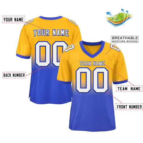 Custom Yellow Royal White-Royal Gradient Fashion Outdoor Authentic Football Jersey