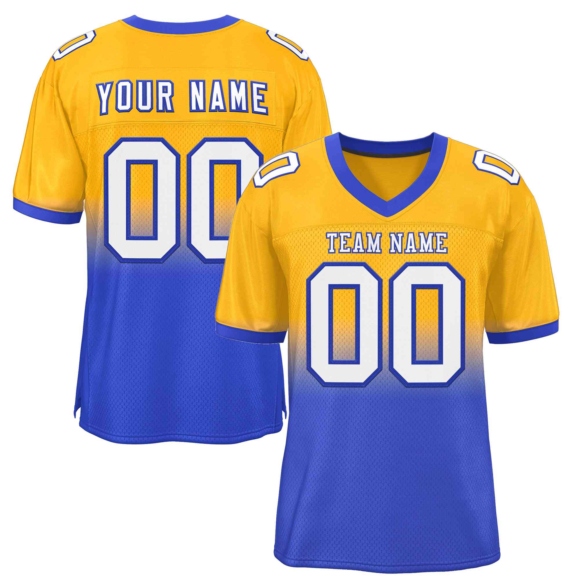 Custom Yellow Royal White-Royal Gradient Fashion Outdoor Authentic Football Jersey