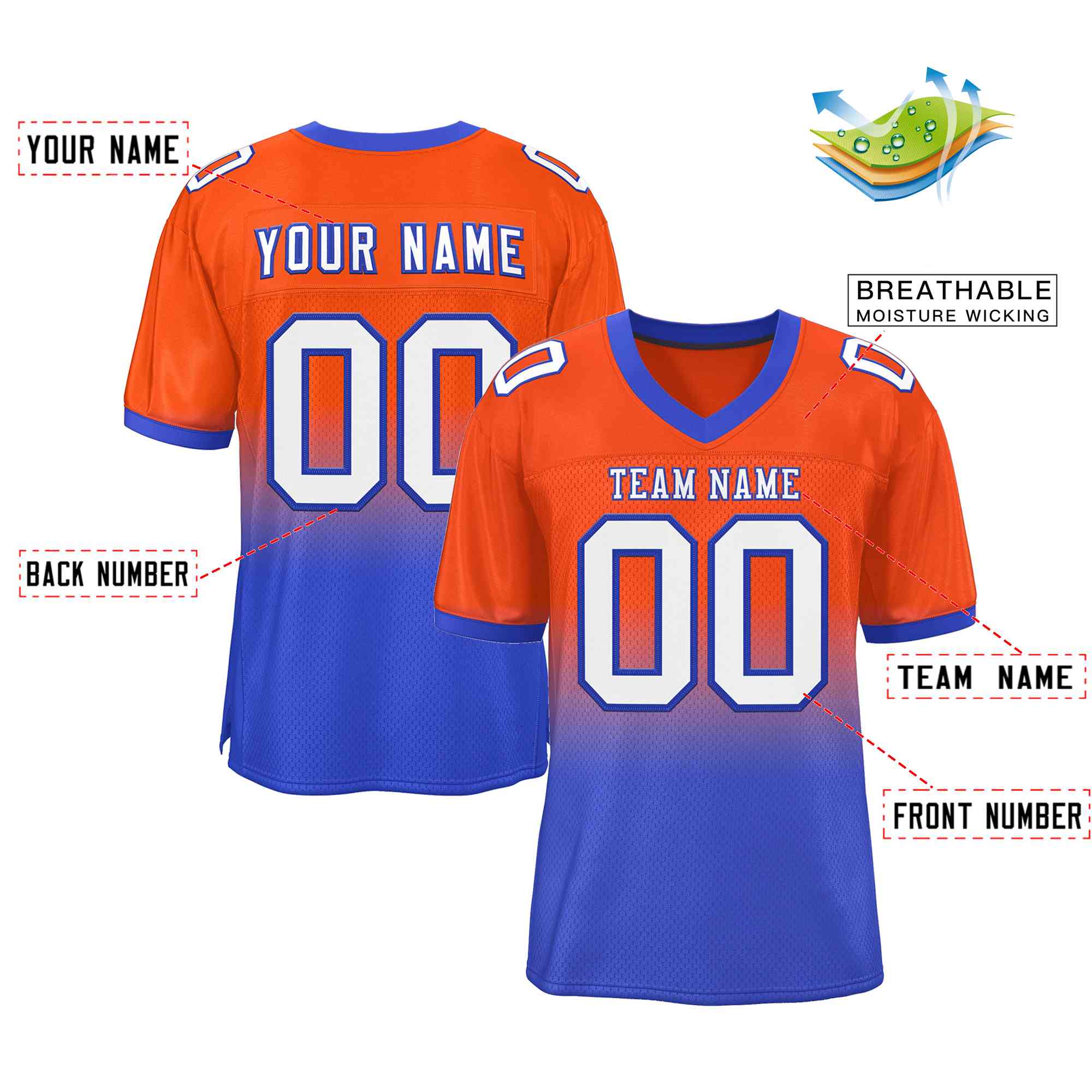 Custom Orange Royal White-Royal Gradient Fashion Outdoor Authentic Football Jersey