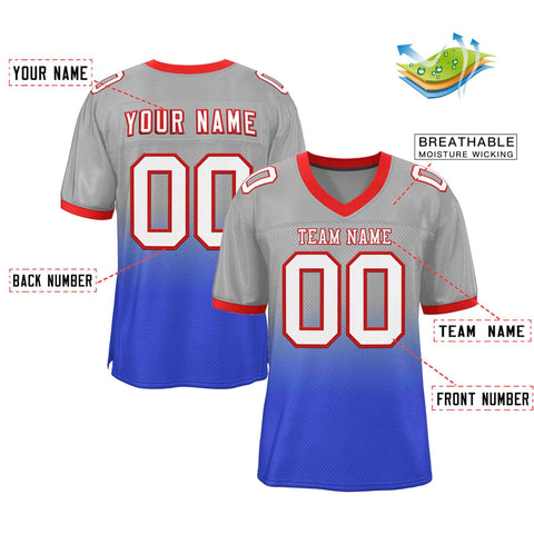 Custom Gray Royal White-Red Gradient Fashion Outdoor Authentic Football Jersey