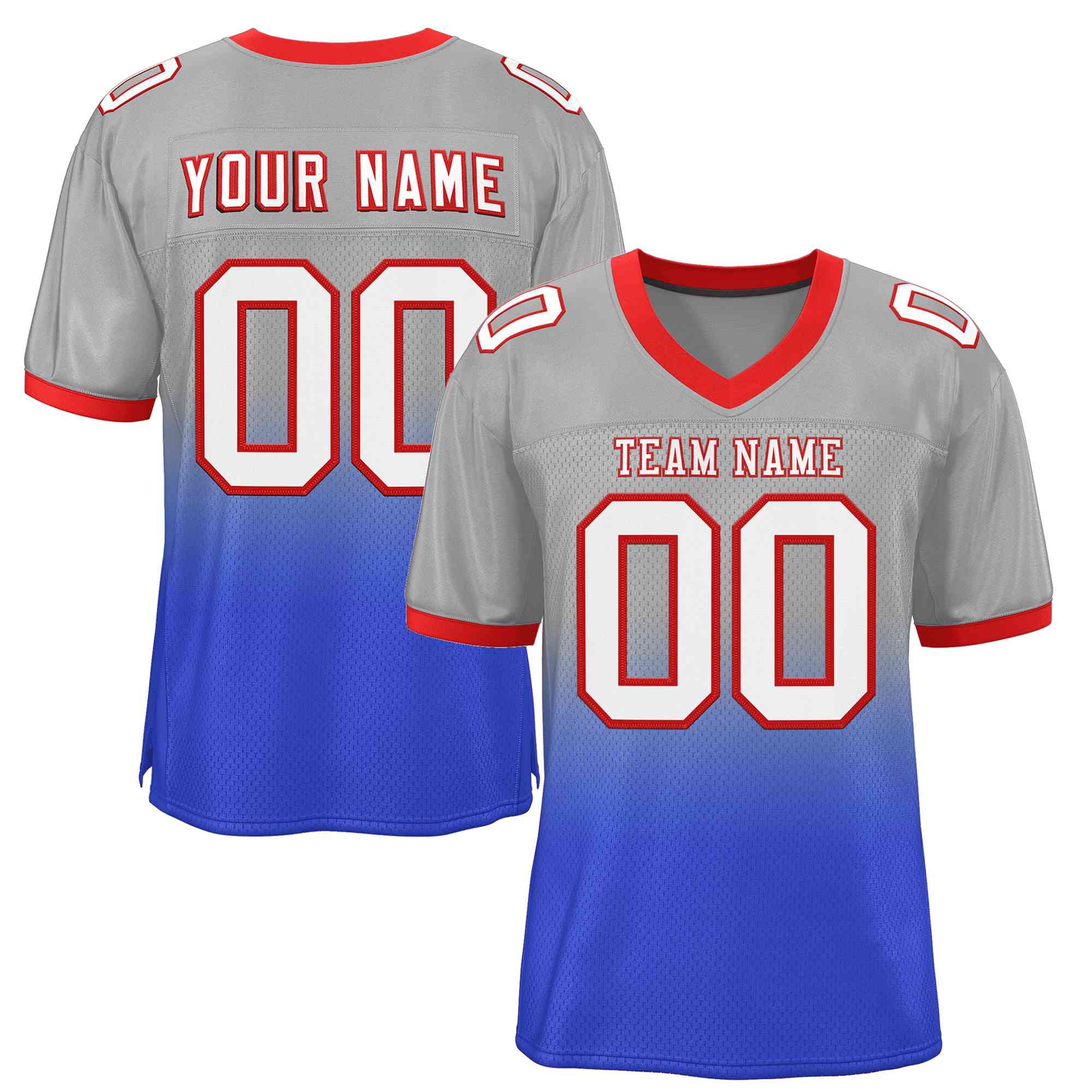 Custom Gray Royal White-Red Gradient Fashion Outdoor Authentic Football Jersey