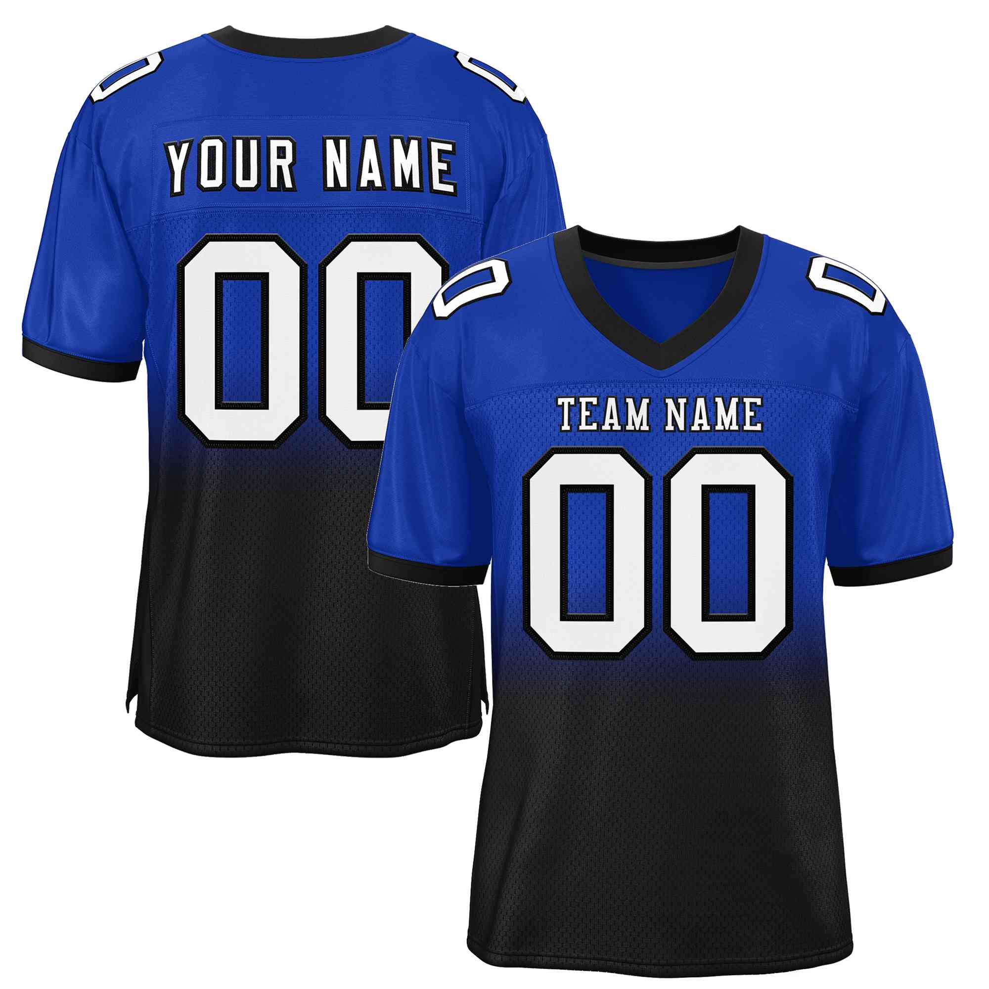 Custom Royal Black White-Black Gradient Fashion Outdoor Authentic Football Jersey